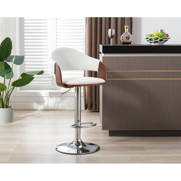 Porthos Home Emir Height Adjustable Bar Stool， PU Leather， Swivel Seat