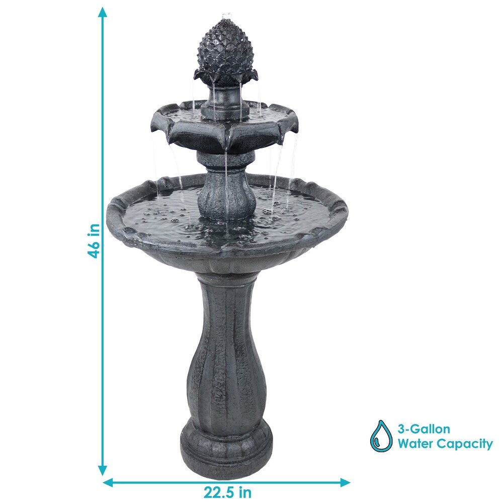 2 Tier Pineapple Solar Outdoor Water Fountain w/ Battery   46\