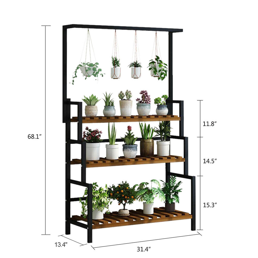 YIYIBYUS Flower Pot Stand Plant Hanging Rack Metal 3-Tier Display Shelf Planter Pot Holder for Patio Garden Corner Balcony Black