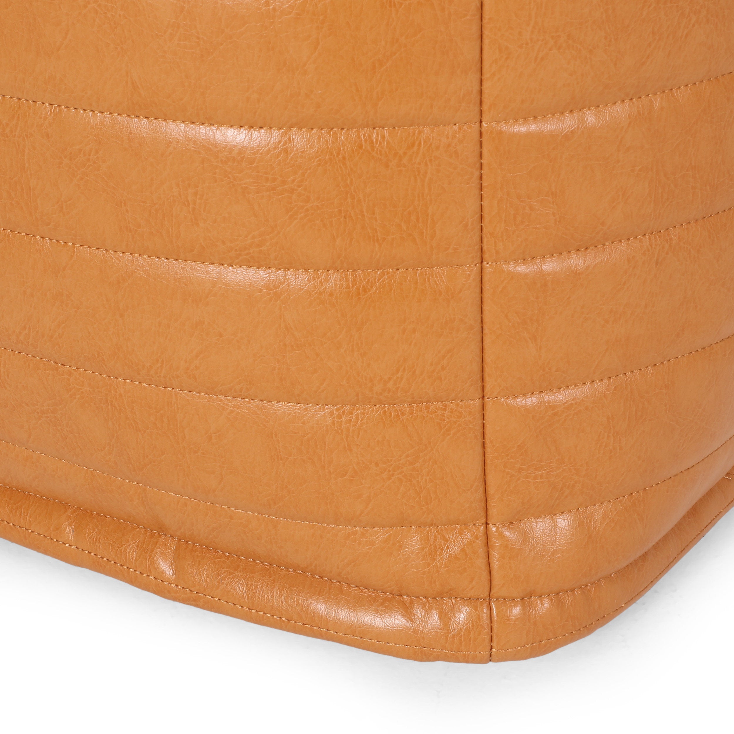 Conrail Contemporary Faux Leather Channel Stitch Pouf