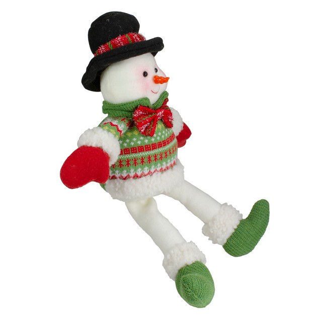 Red And Green Sitting Smiling Snowman Christmas Figure