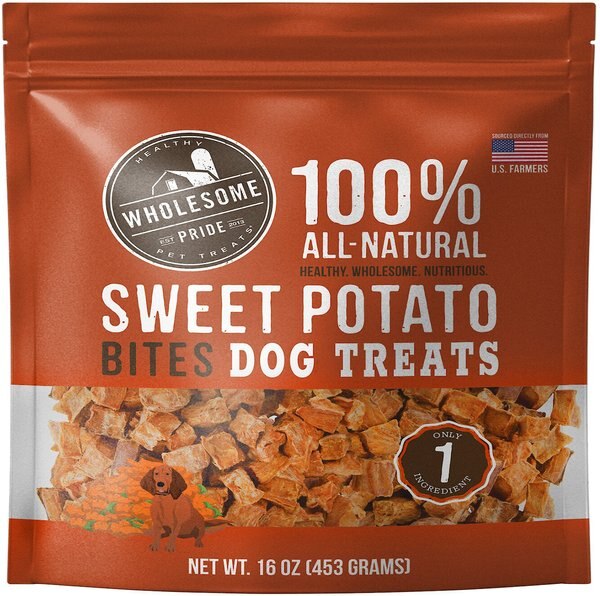 Wholesome Pride Pet Treats Sweet Potato Bites 100% All-Natural Single Ingredient Dog Treats， 16-oz