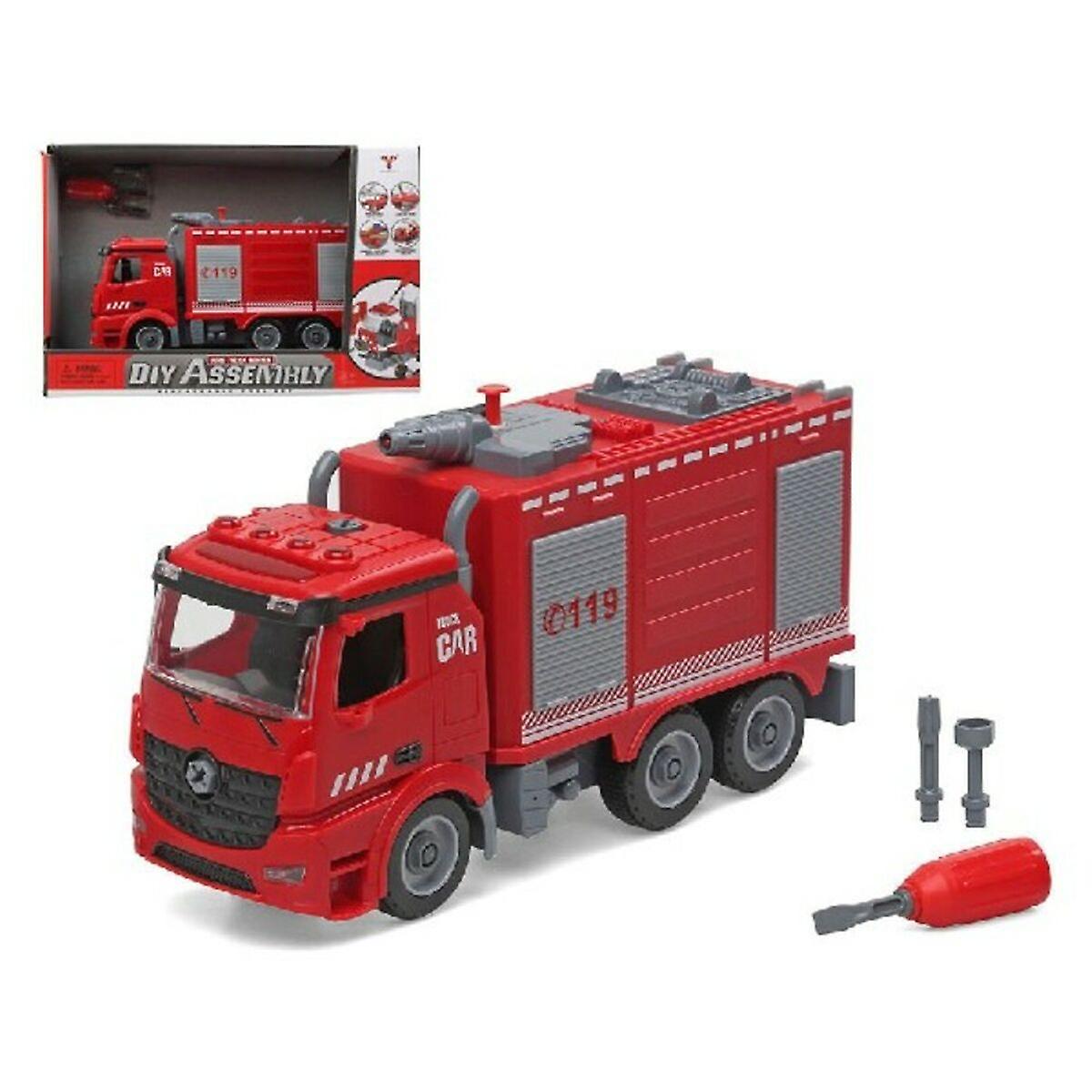 Fire engine with light and sound diy assembly (37 x 25 cm) red vehicle