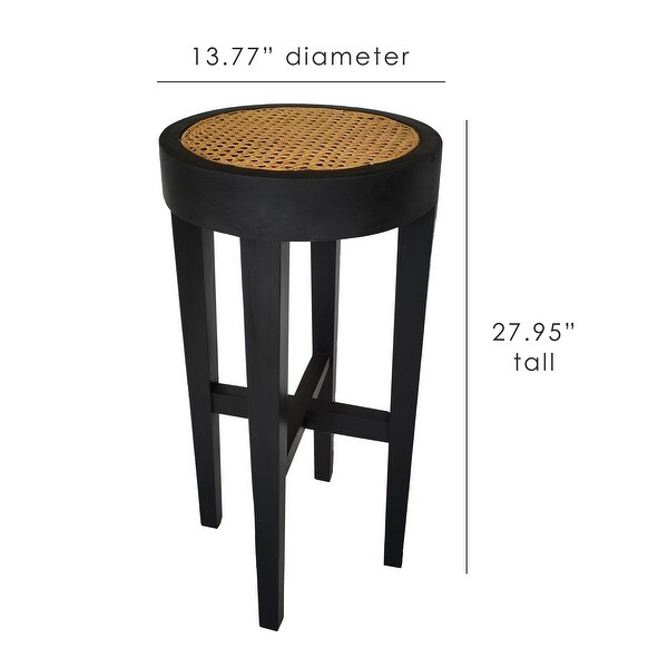 Mila Black Backless Teak and Cane Bar Stool， 28