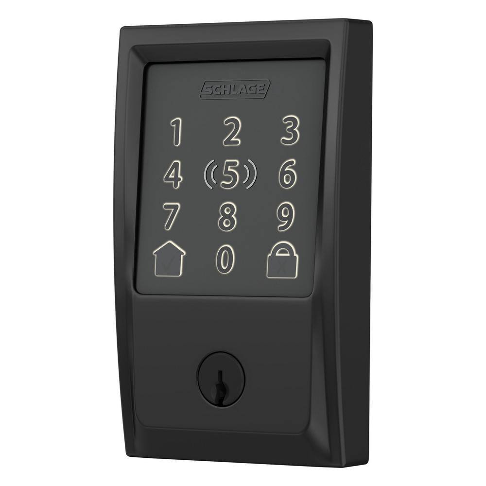 Schlage Century Matte Black Electronic Encode Plus Smart WiFi Deadbolt with Alarm BE499WB V CEN 622