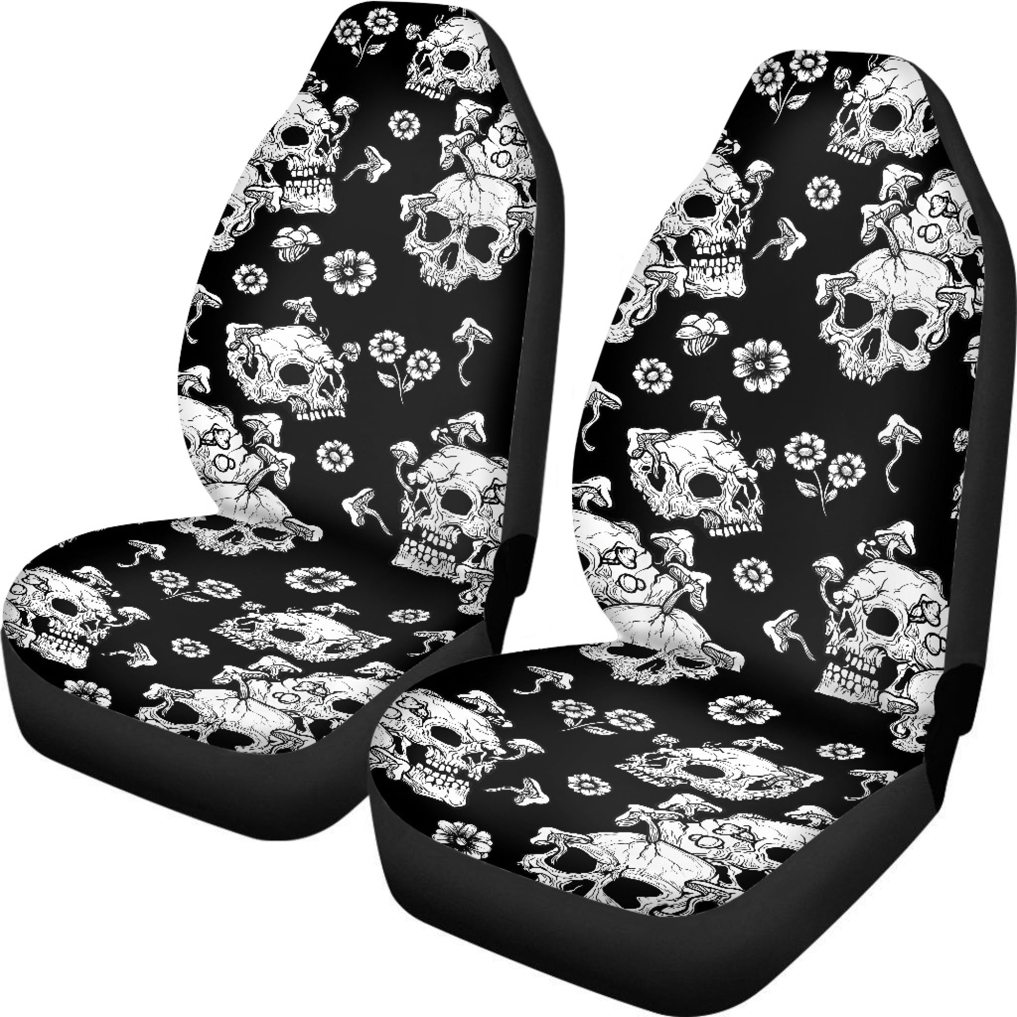 Bivenant Store Skull Pattern Car Seat Cover Set，Black Car Seat Protector，Interior Car Accessories，Front Seat Covers，Washable， Fabric，Spill Protectant，Stain Protectant， Easy Installation