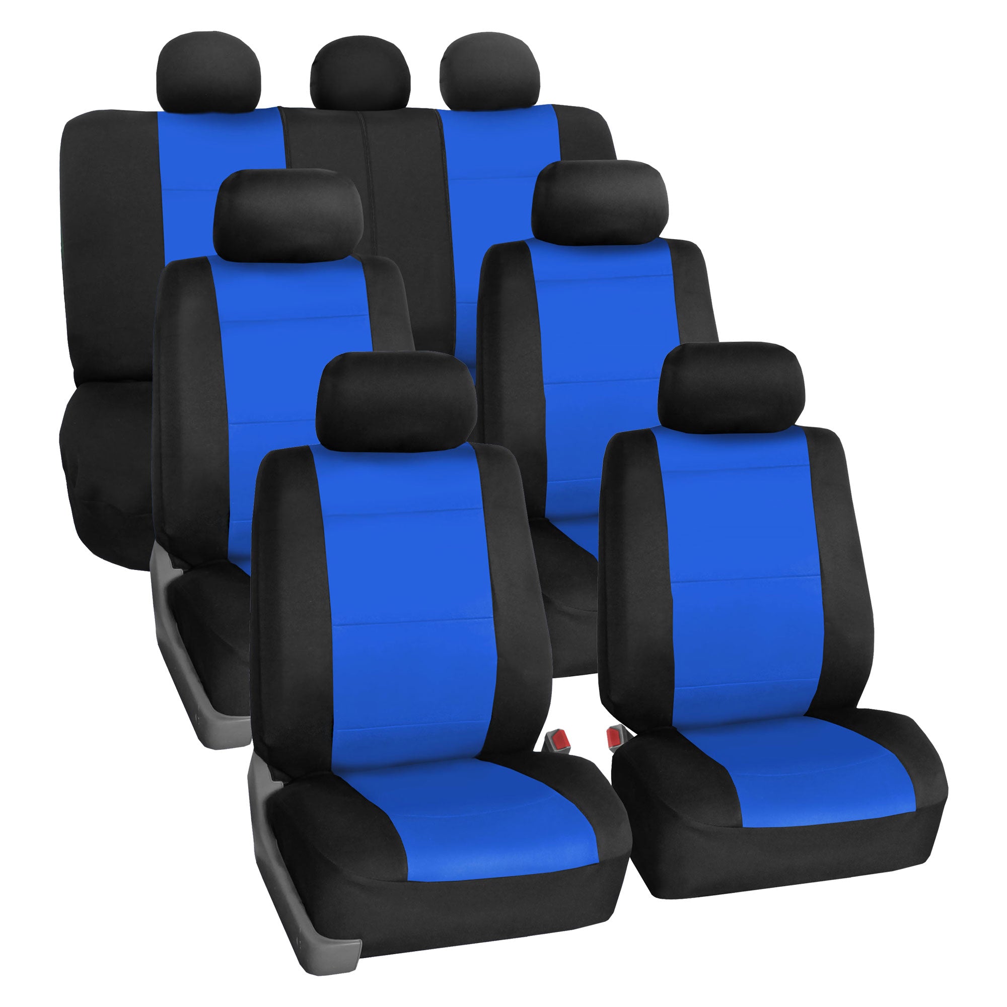 FH Group Neoprene 3 Row Car Seat Covers For SUV， Airbag Ready Split Bench 7 Seater， Blue Black with Free Air Freshener