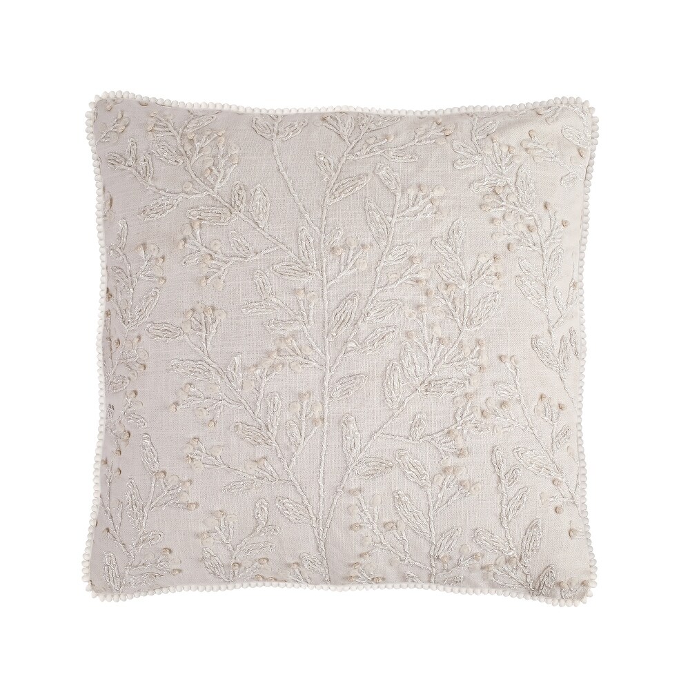 HGTV Home Collection White Boho beaded pillow  White  18 in