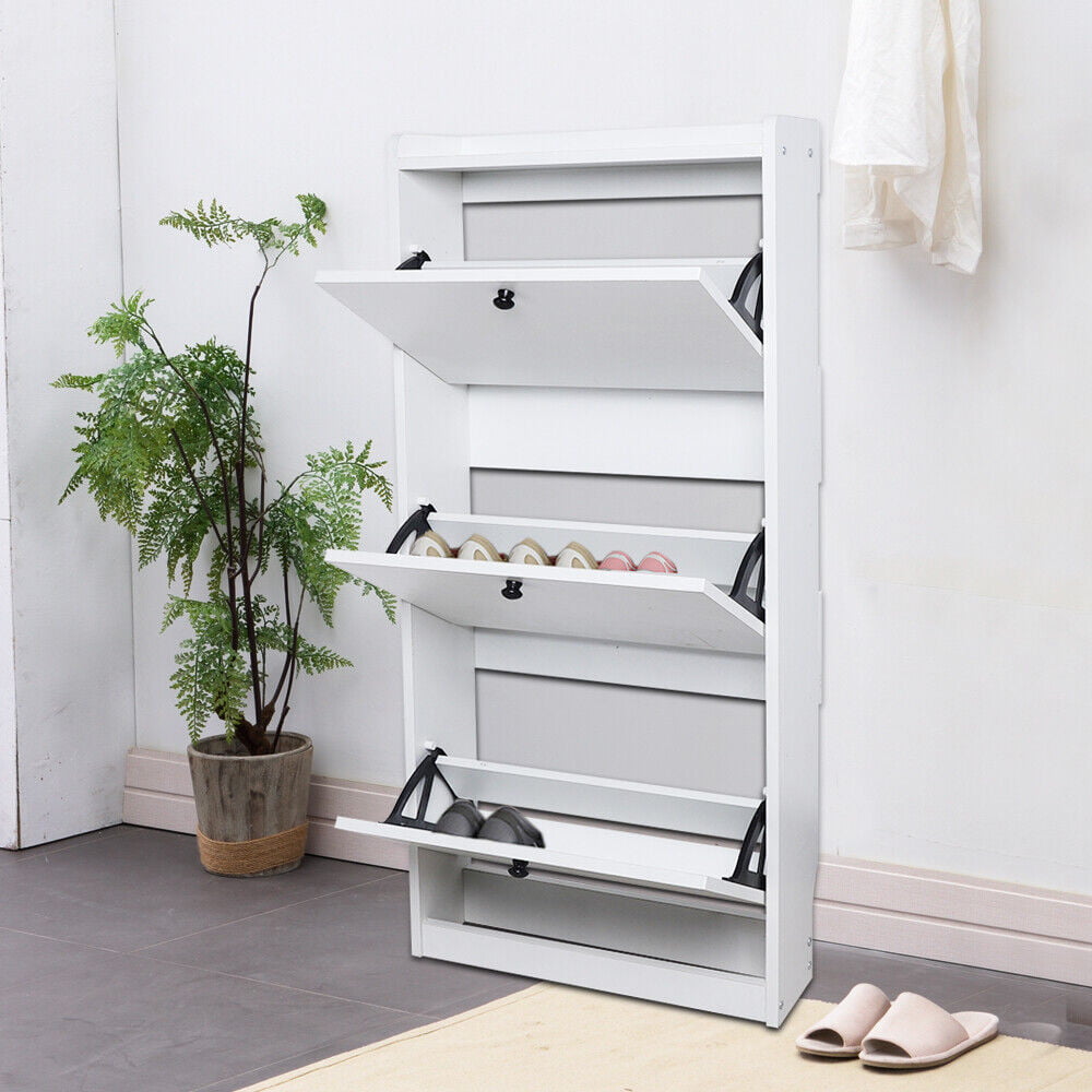 TFCFL 3-Tier Shoe Rack Storage Organizer with Drawers White Entryway 3-Tier Shoe Rack Storage Organizer with Drawers White Entryway Storage Cabinet Storage Cabinet