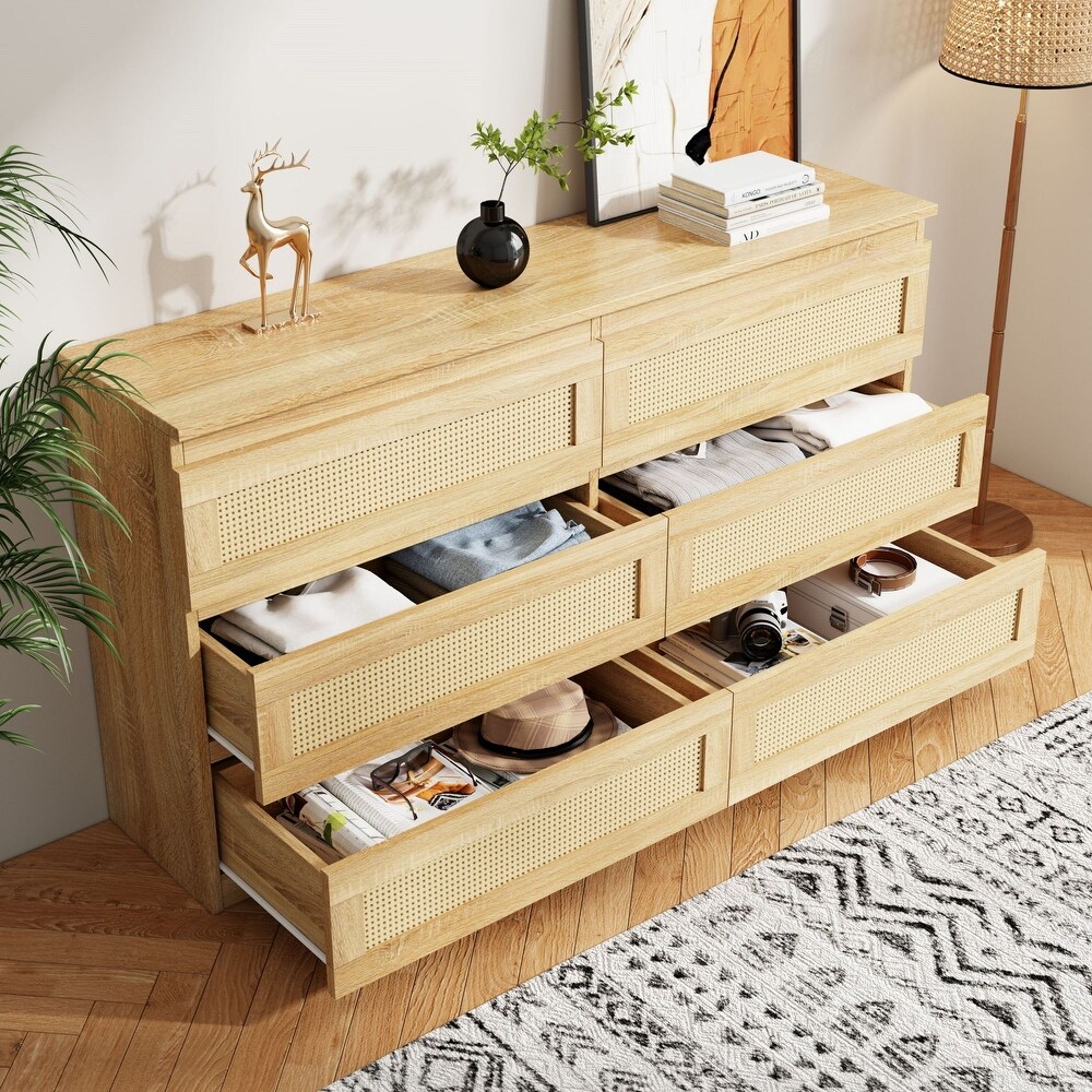 JASIWAY Buffet Table Kitchen Sideboard with Rattan Drawers