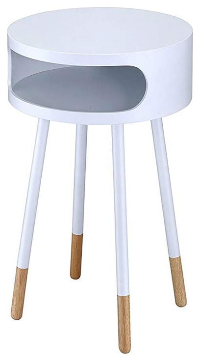 Benjara 16 quotRound Solid Wood End Table with Open Storage Compartment in White   Scandinavian   Side Tables And End Tables   by Homesquare  Houzz