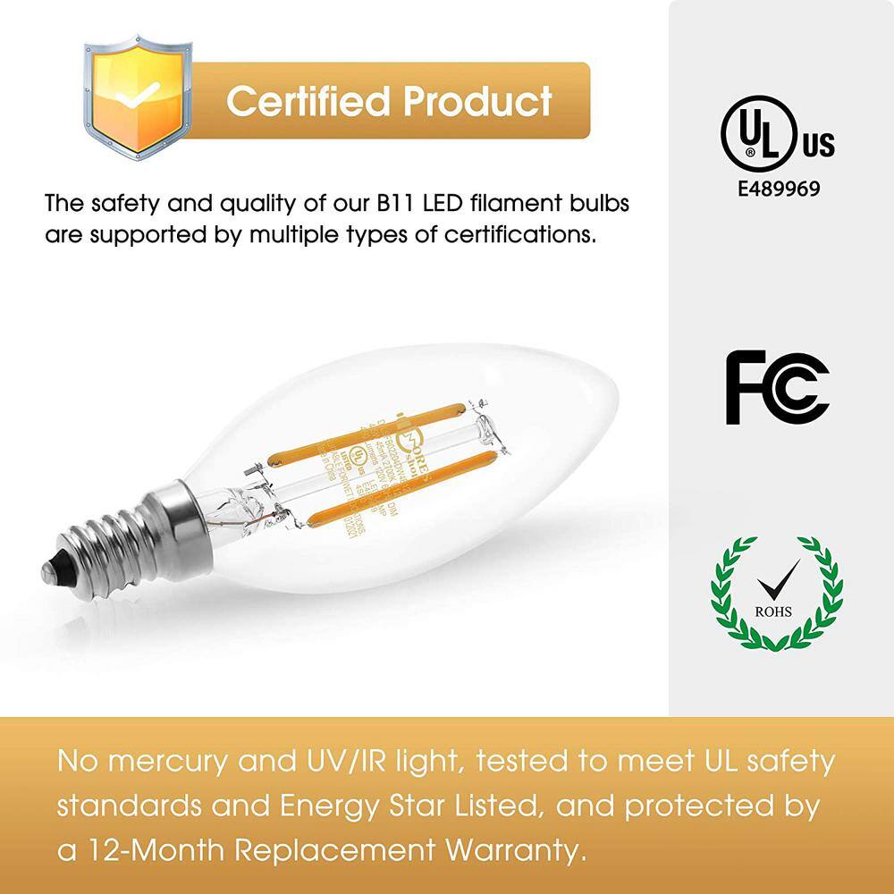 YANSUN 40-Watt Equivalent UL-Listed B11 Dimmable Edison LED Light Bulb Soft White 2700K (6-Pack) H-FZFB02204DE12-6