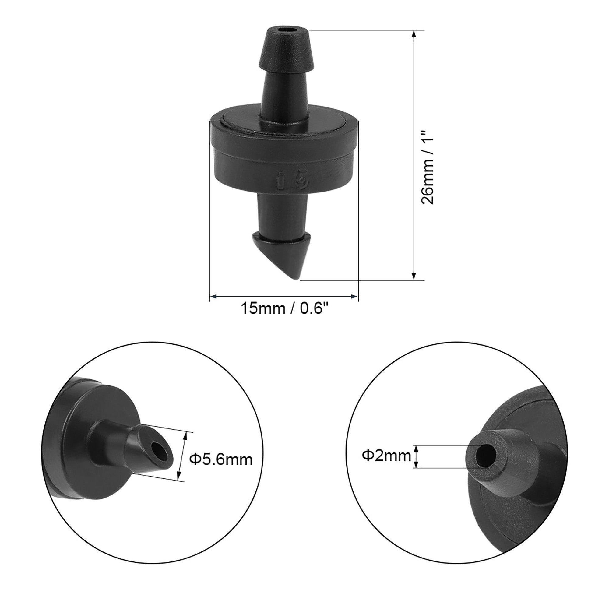 Pressure Compensating Dripper 2.6GPH 10L/H Emitter for Garden Lawn Drip Irrigation Barbed Hose Connector Black 25pcs