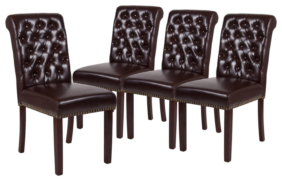 Set of 4 Parson Dining Chair  Button Tufted Rolled Back  ampNailhead   Transitional   Dining Chairs   by Decor Love  Houzz