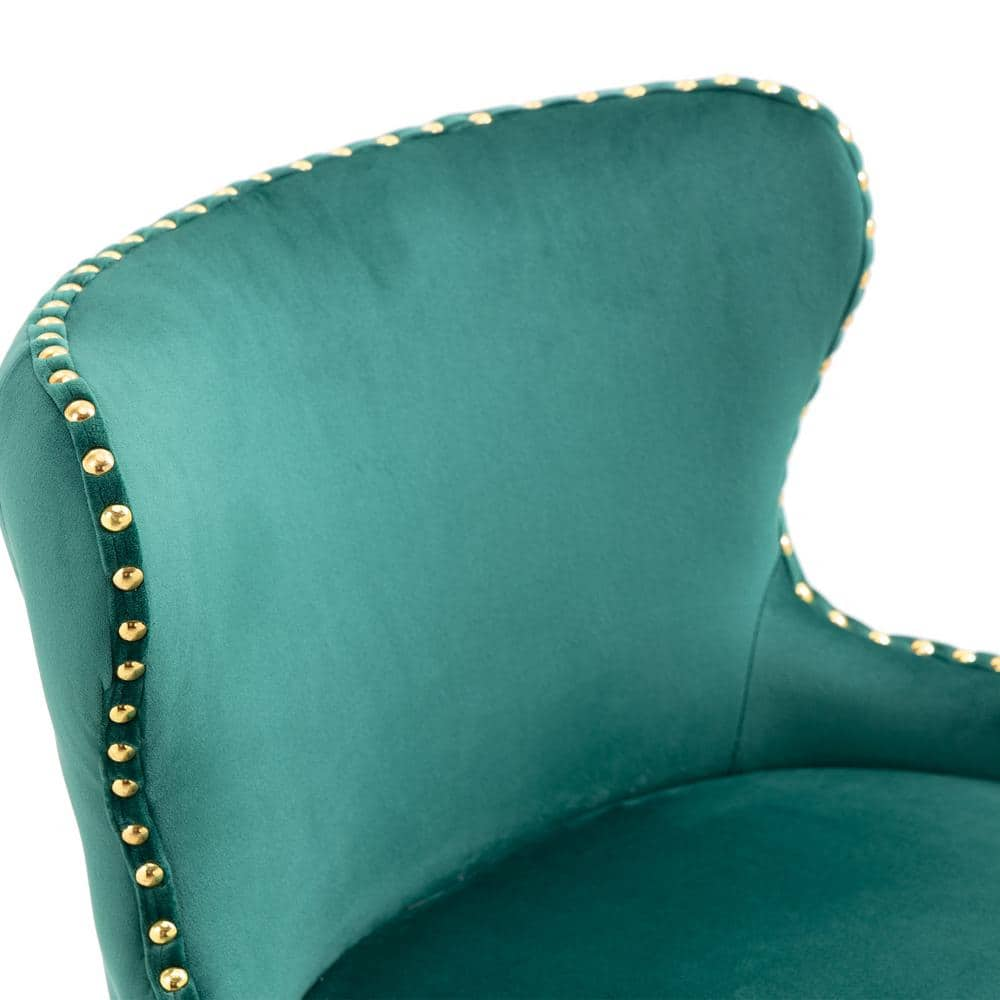 ANBAZAR Counter Height Bar Stool, Tufted Upholstered Bar Chair, Bar Stool with Nail Back and Footrest, Bar, Dining Area, Emerald WJZ-123A