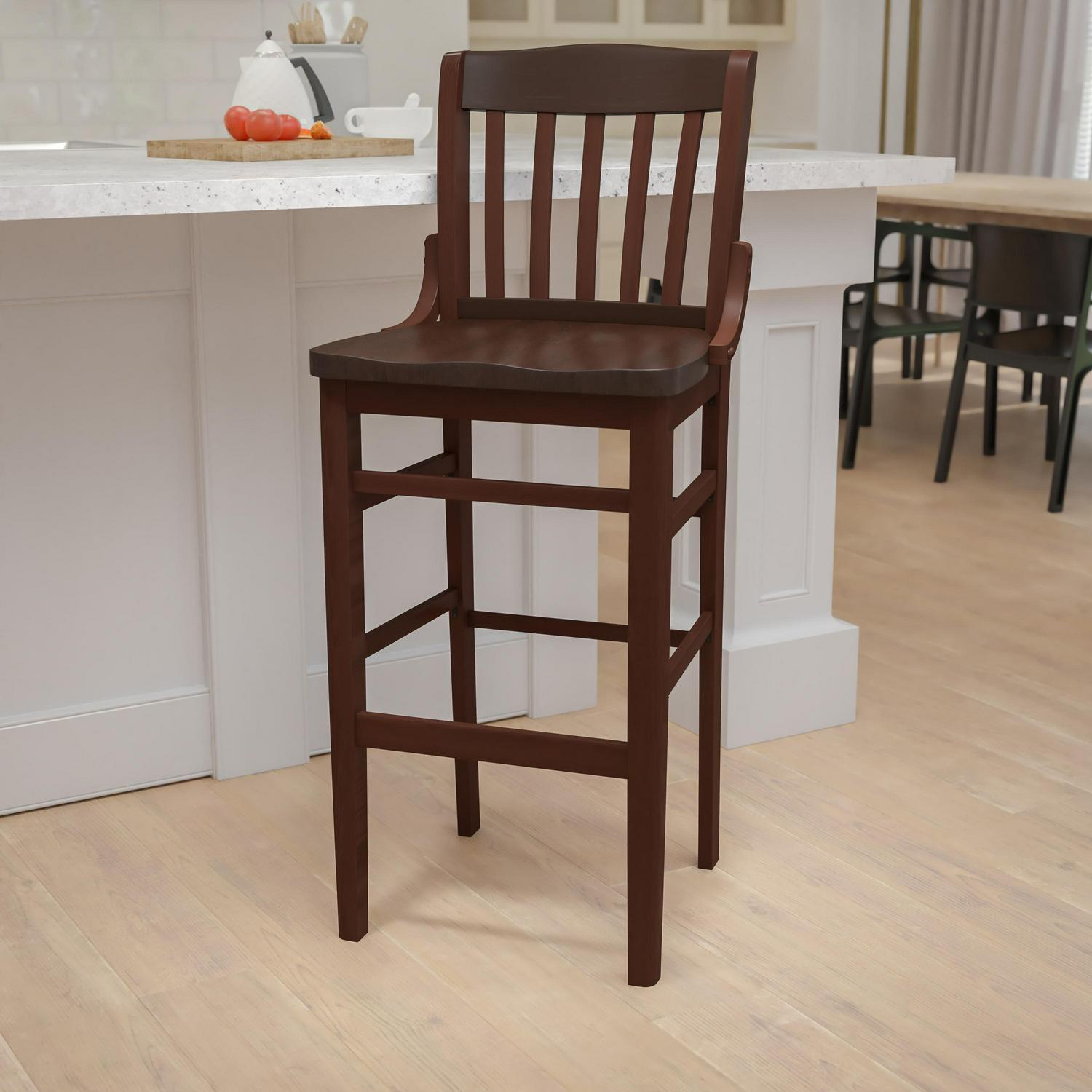 Flash Furniture HERCULES Series School House Back Walnut Wood Restaurant Barstool