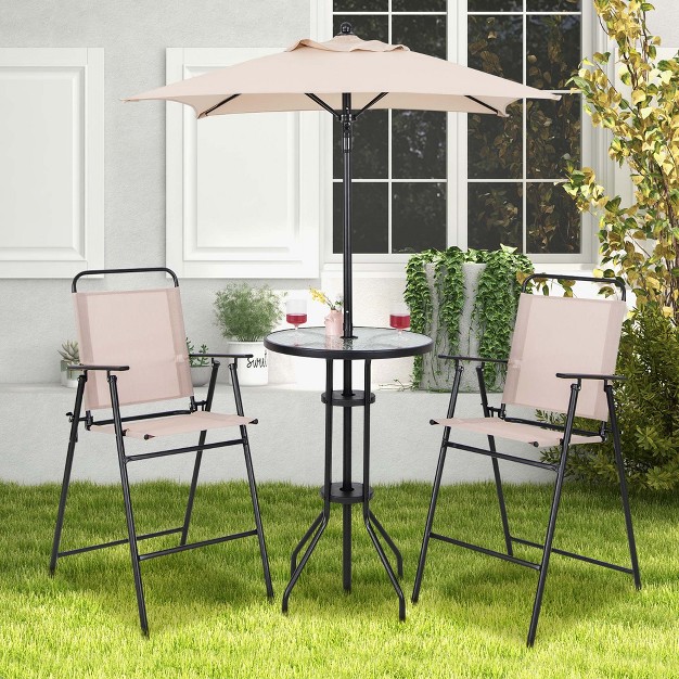 Costway 4pcs Patio Bistro Set Folding Counter Height Chairs Round Bar Table amp Umbrella