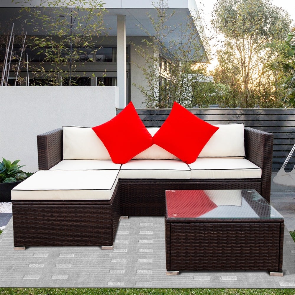 3 Piece Patio Sectional Wicker Rattan Outdoor Furniture Sofa Set - Overstock - 36059079