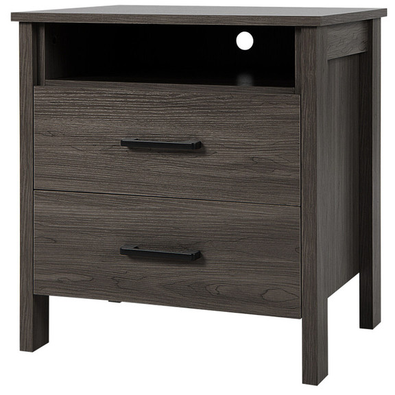 Costway 68593172 Modern Wood Grain Nightstand with...