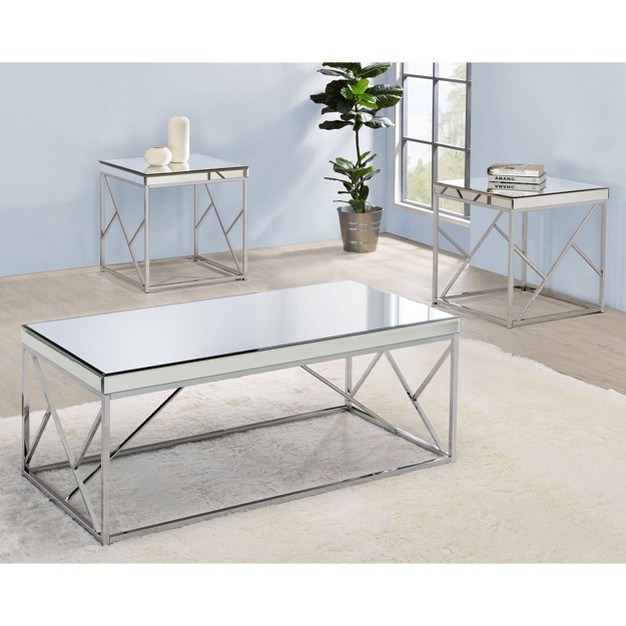 Evelyn Mirror Top End Table Chrome Steve Silver Co