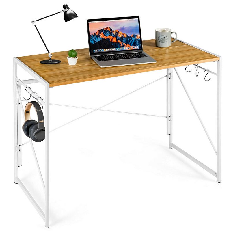 Folding Computer Desk Writing Study Desk Home Office with 6 Hooks