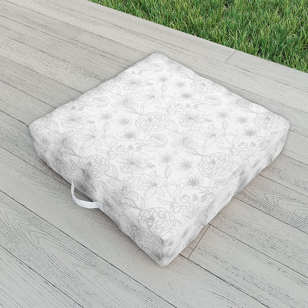 Emanuela Carratoni Line Art Floral Theme Outdoor Floor Cushion Deny Designs