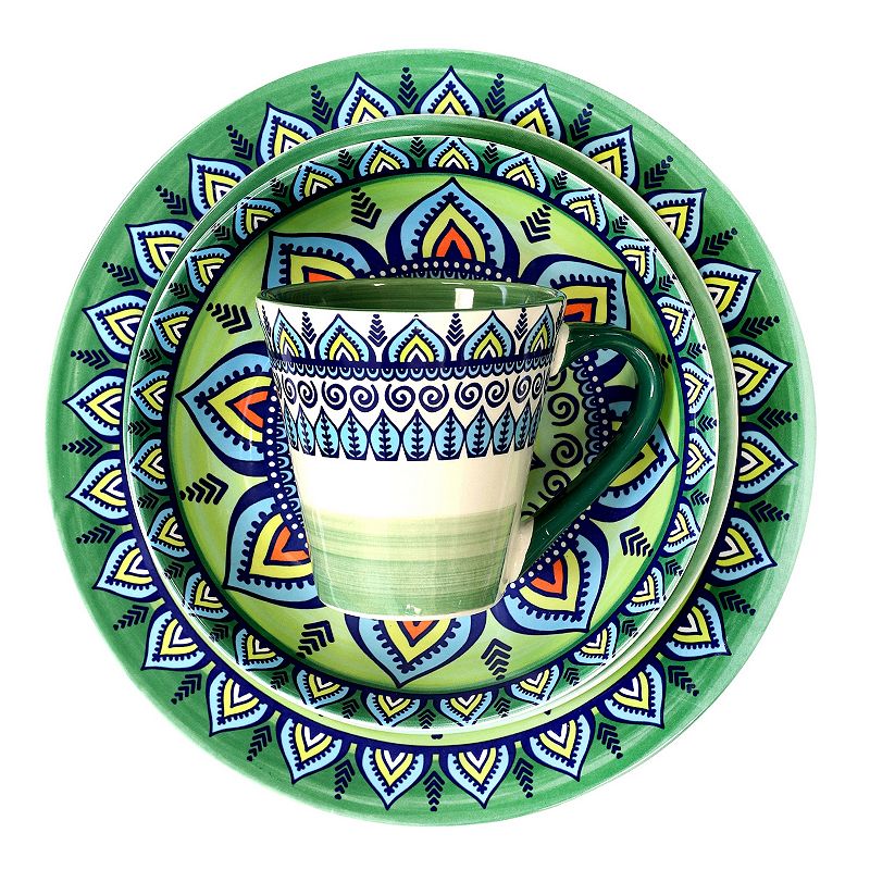 Elama Zen Green Mozaik 16 Piece Luxurious Stoneware Dinnerware with Complete Setting for 4， 16pc