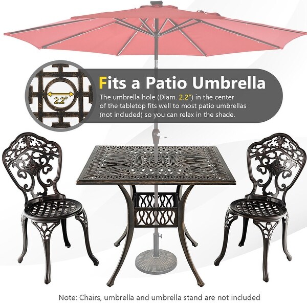 Gymax 35.4'' Patio Square Dining Table Cast Aluminum Umbrella Hole