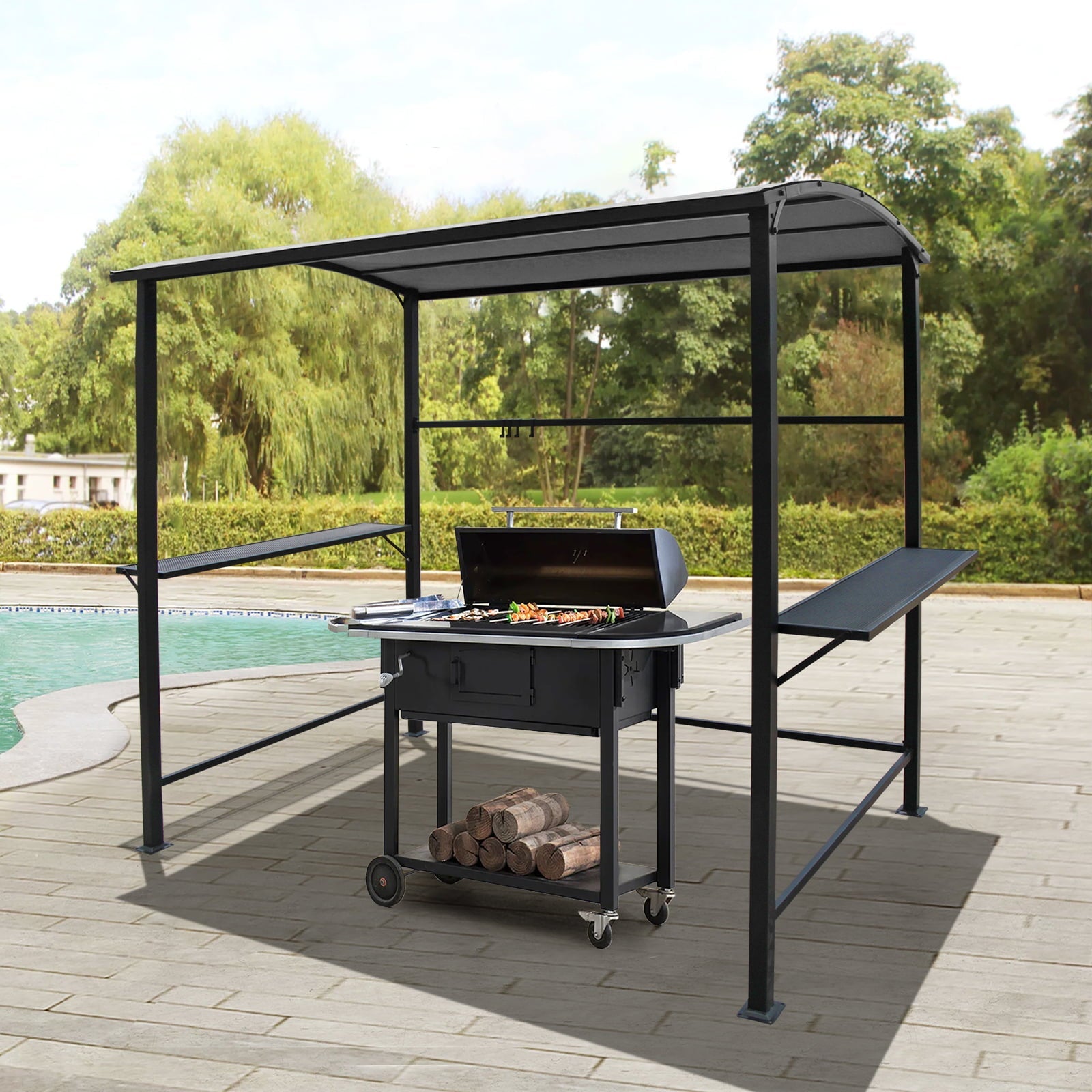 Grill Gazebo 8FT x 4.6FT Outdoor Gazebo Patio Gazebo Canopy Grill BBQ, Gray