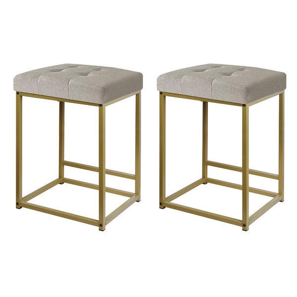 24 Inch Counter Height backless Bar Stool with Brass Metal Frame-set of 2