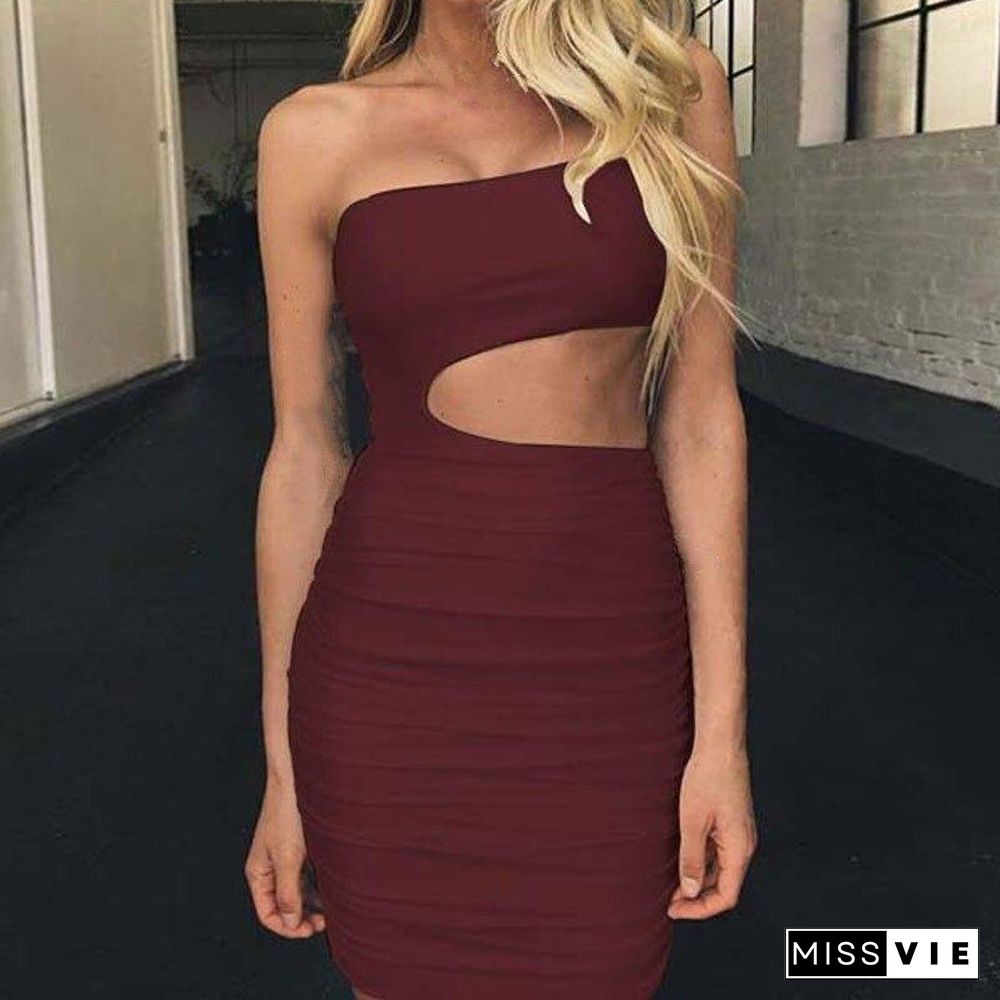 Summer Sexy Short Party Dress Women Tight Dress Female Nightclub Pencil Dress Ladies Backless One Shoulder Dresses Bodycon