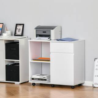 HOMCOM White Lateral File CabinetPrinter Stand with-Open Storage Shelves for Home or Office Use Including an Easy-Drawer 924-011V80WT