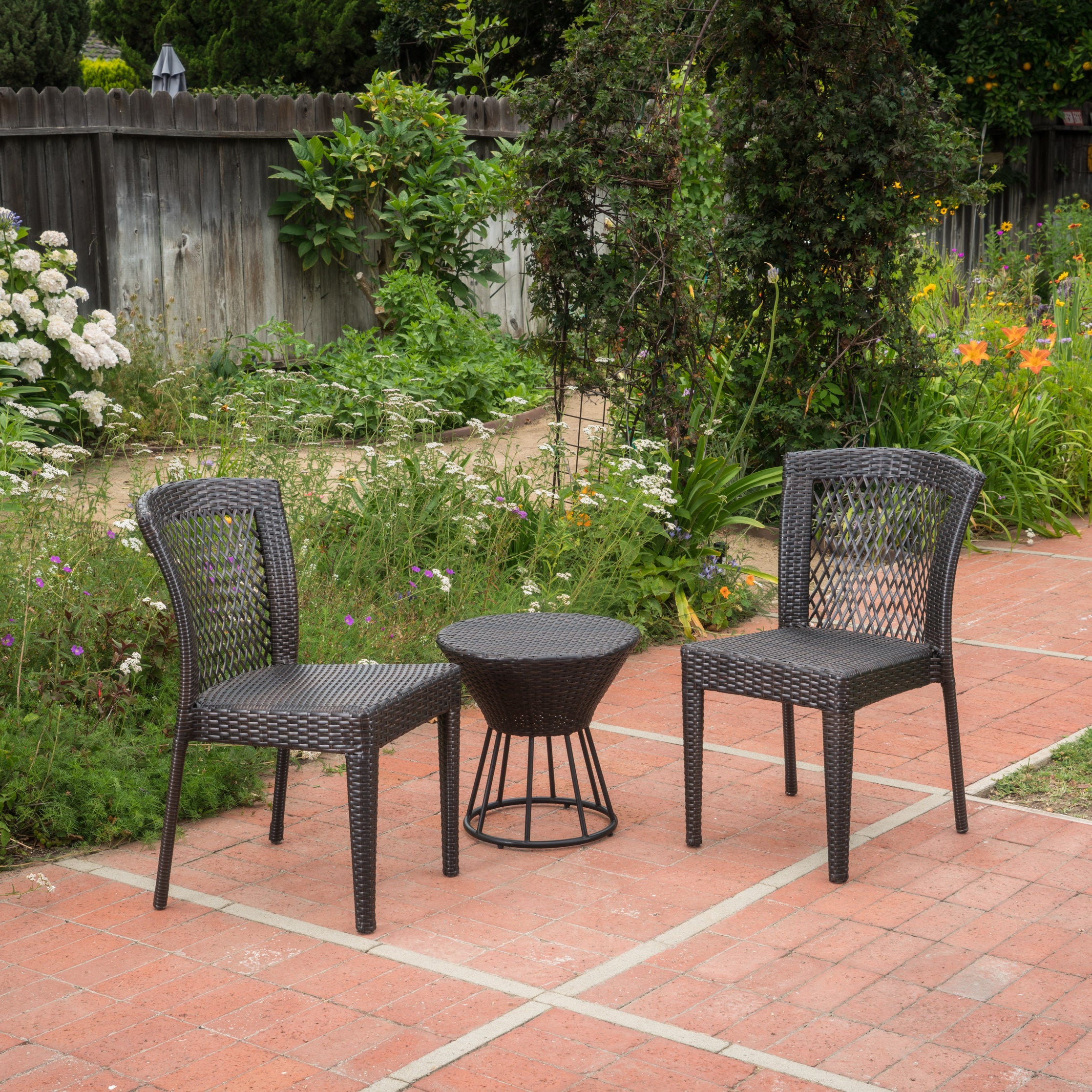 Capella Outdoor 3 Piece Multi-brown Wicker Stacking Chair Chat Set