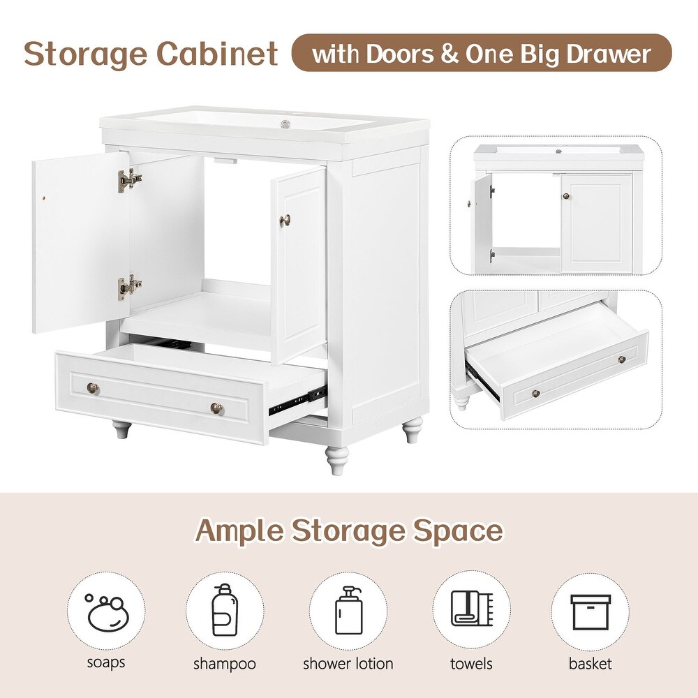 MDF Freestanding Bathroom Vanity Set with Drawer  Integrated Sink and Doors