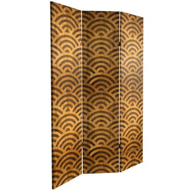 Double Sided Japanese Wood Pattern Canvas Room Divider Brown Oriental Furniture