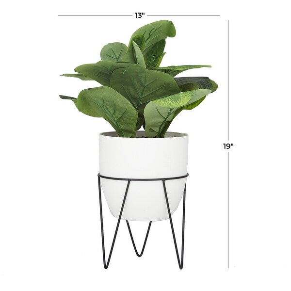 Green Faux Foliage Pilea Artificial Plant with Realistic Leaves and Metal Stand and White Pot