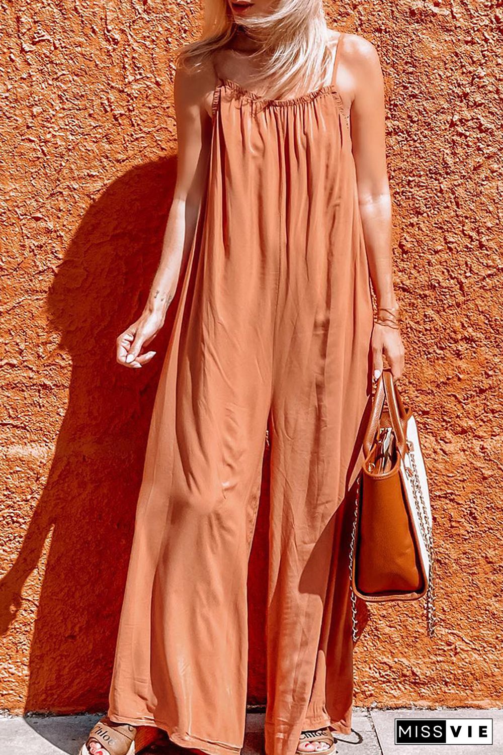 Spaghetti Plain Wide Leg Jumpsuit