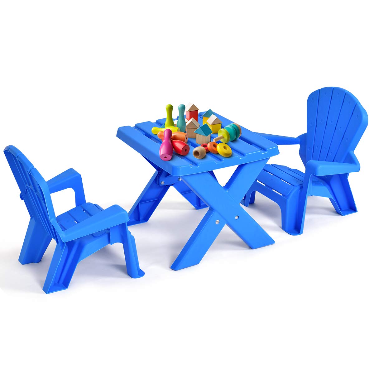 Costzon Kids Plastic Table and 2 Chairs Set, Adirondack Chair for Indoor & Outdoor Garden