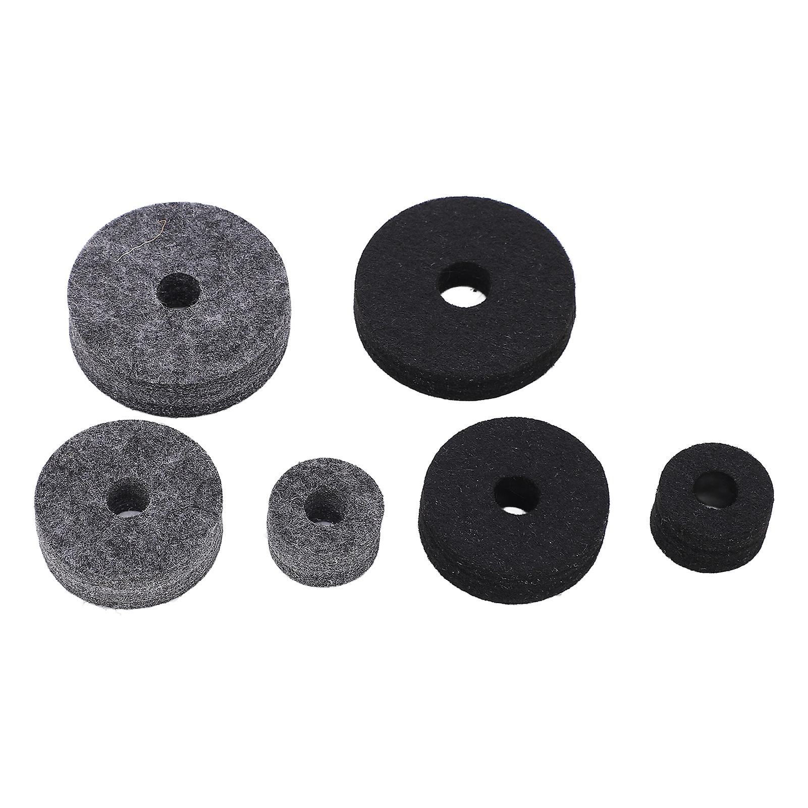 6pcs Drum Felt Pad Set Multiple Sizes Cymbal Non Slip Washer Replacement Black And Gray