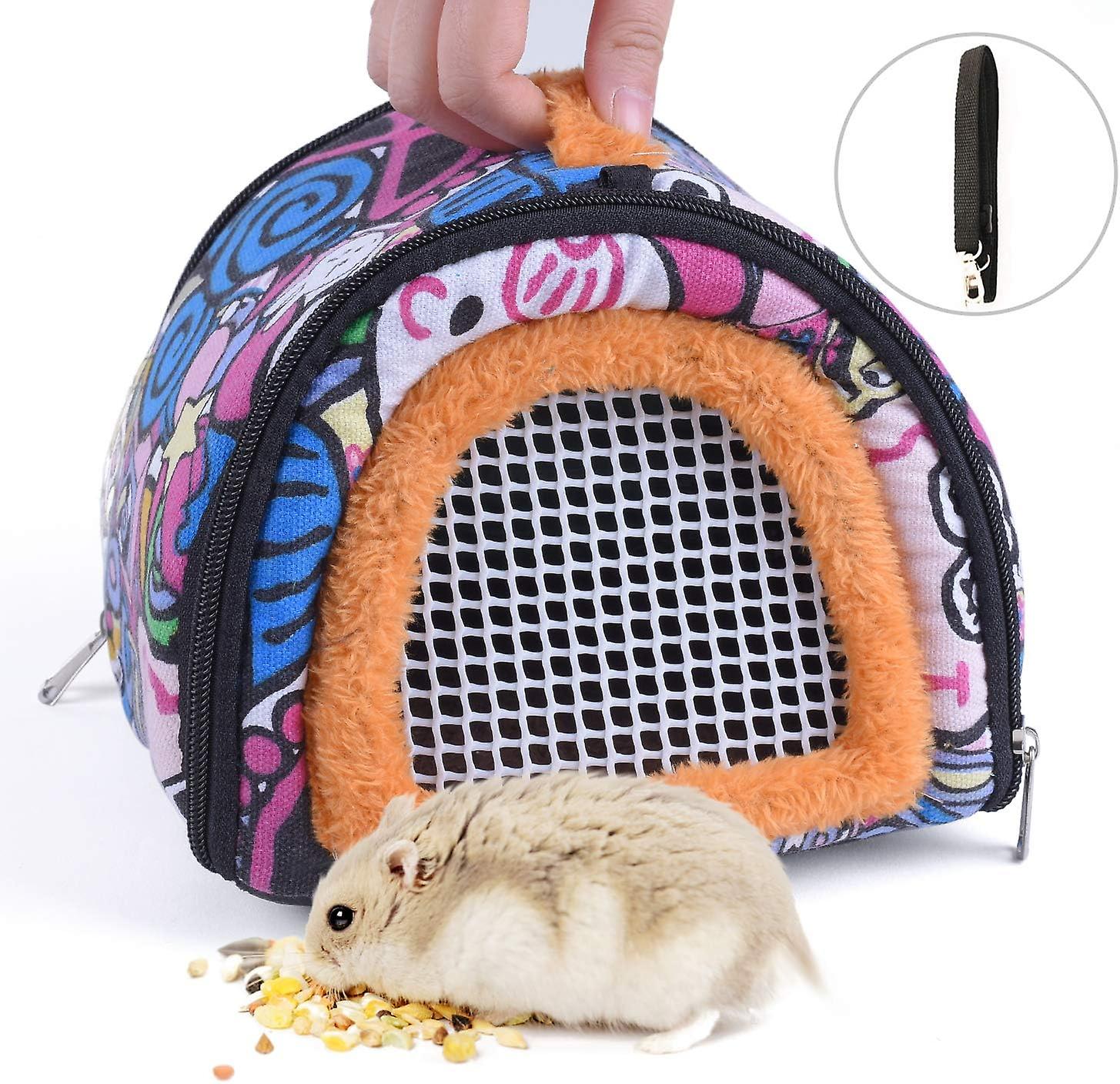 Hamster Carrier Bag- Small Animal Portable Breathable Outgoing Bag Small Guinea Pig Hedgehog Carriers With Detachable Strap Double Zipper Travel Pets