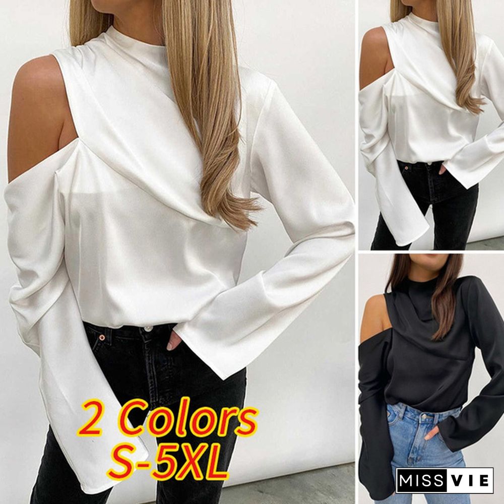 Women's Fashion Long Sleeve One Shoulder Sexy Tops Spring Autumn Casual Blouse T-shirts Blusas Femininas S-5XL