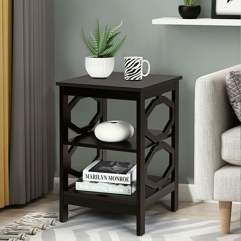 2 Pieces 3-tier Nightstand Sofa Side End Accent Table Storage Display Shelf