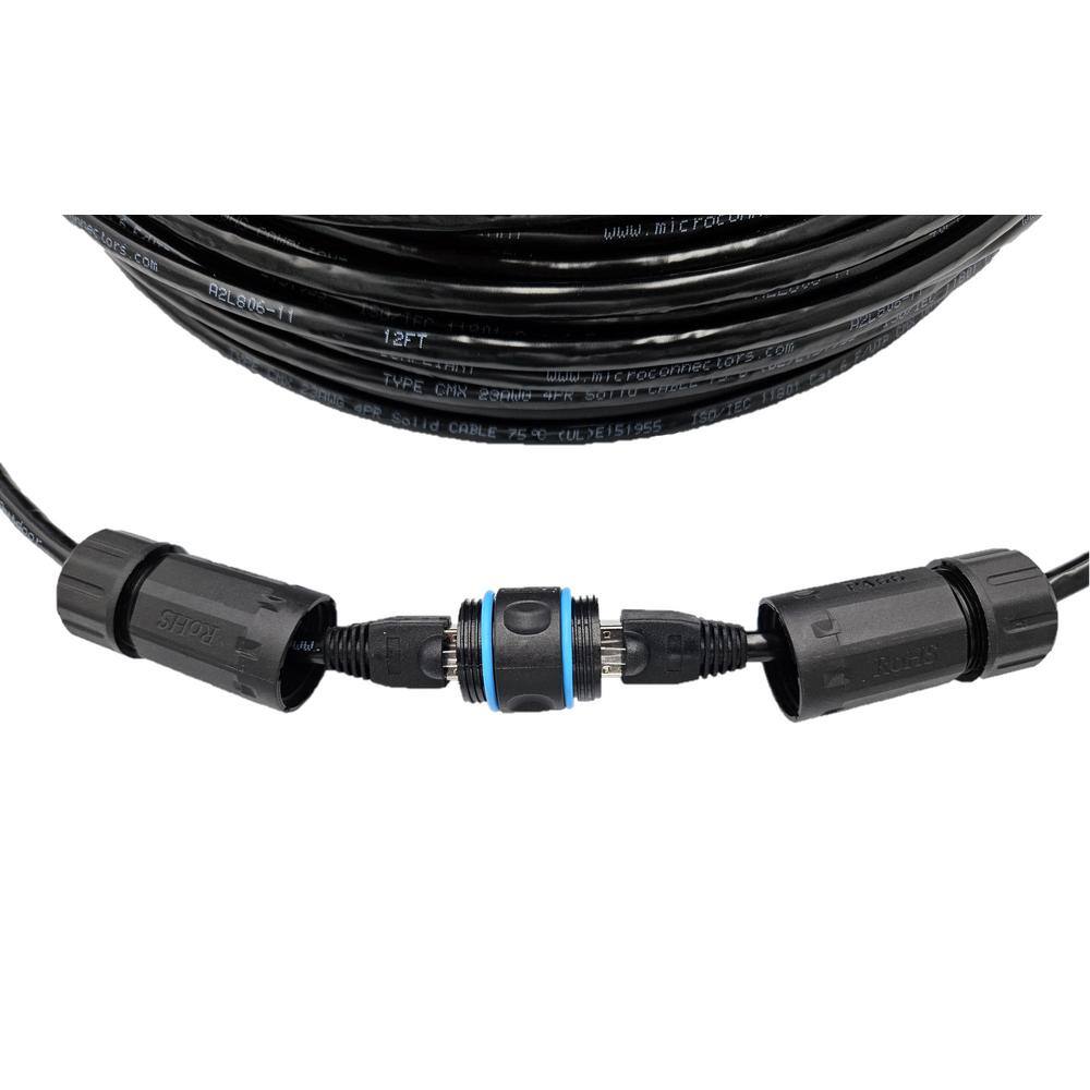 Micro Connectors Inc 200 ft. Cat 6 Outdoor-Rated Shielded Ethernet Cable Kit with Waterproof Coupler in Black E08-200BOU-KT