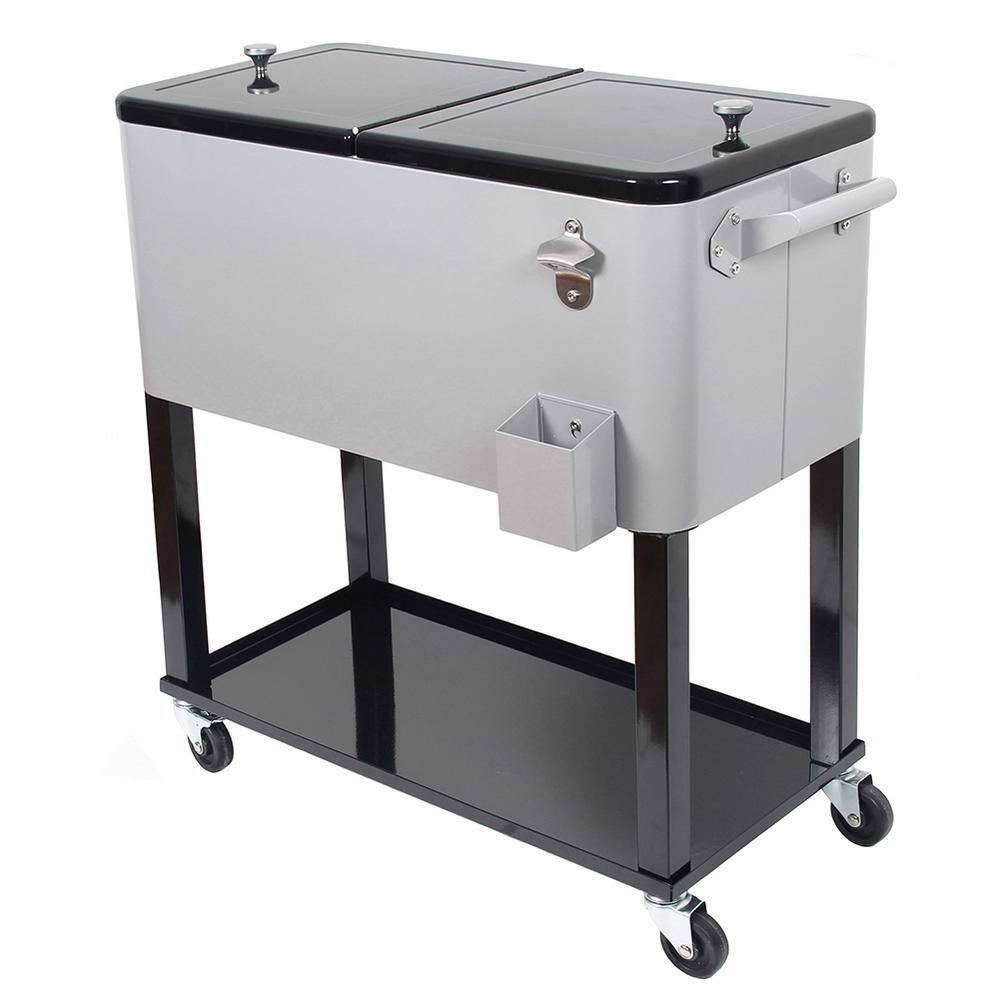 UPHA 80 Qt. Stainless Steel Rolling Patio Cooler with Wheels in Silver HD-COOLER-SILVE