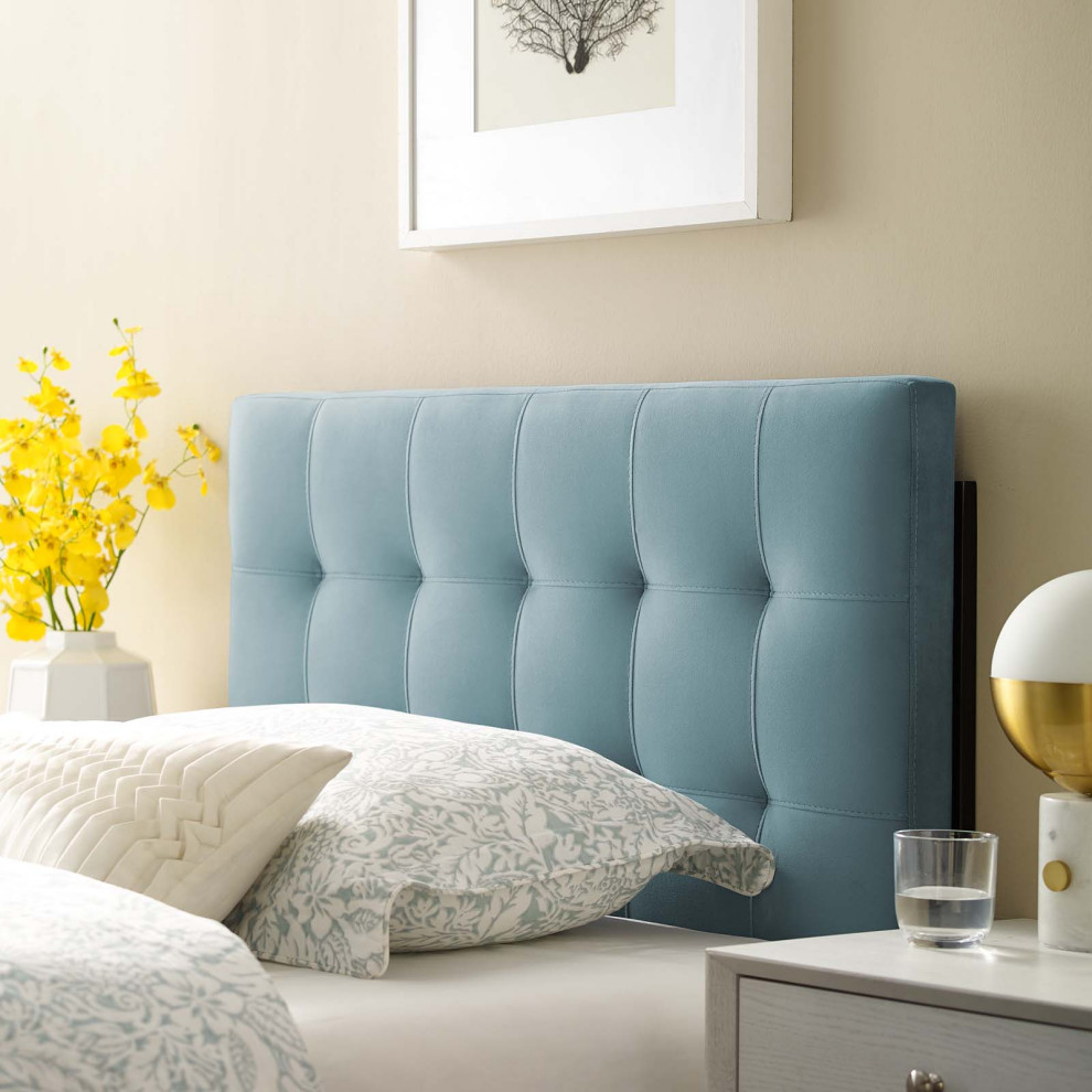 Light Blue Lily Biscuit Tufted Twin Performance Velvet Headboard   Transitional   Headboards   by First of a Kind USA Inc  Houzz