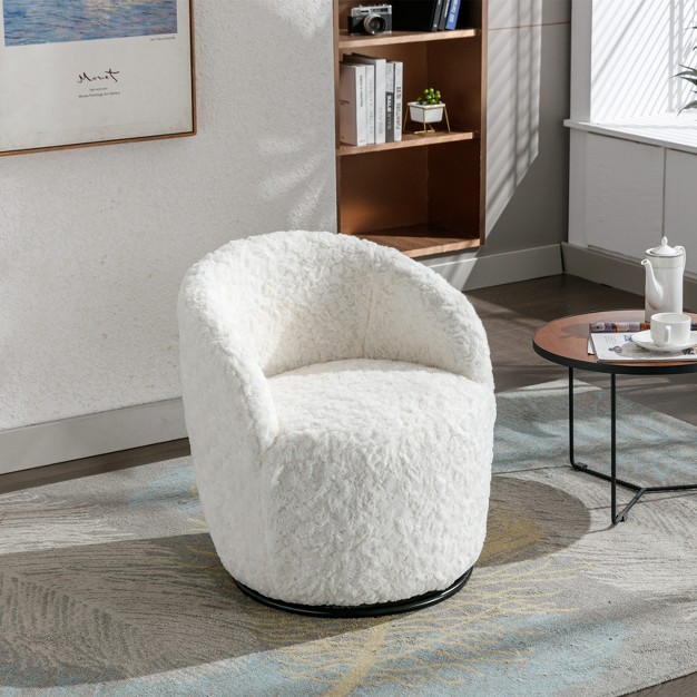 360 Swivel 25 60 x27 x27 Wide Soft Touch Artificial Rabbit Hair Fabric Tiny Upholstered Reading Chair swivel Barrel Accent Chair maison Boucle