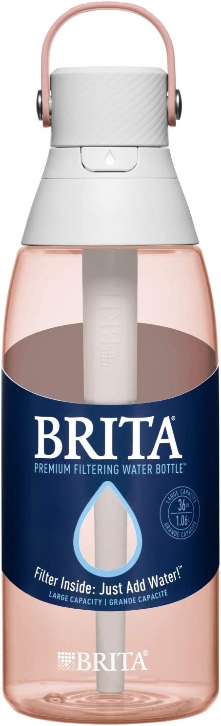 Brita 36oz Premium Water Bottle with Filter， BPA Free， Blush Pink