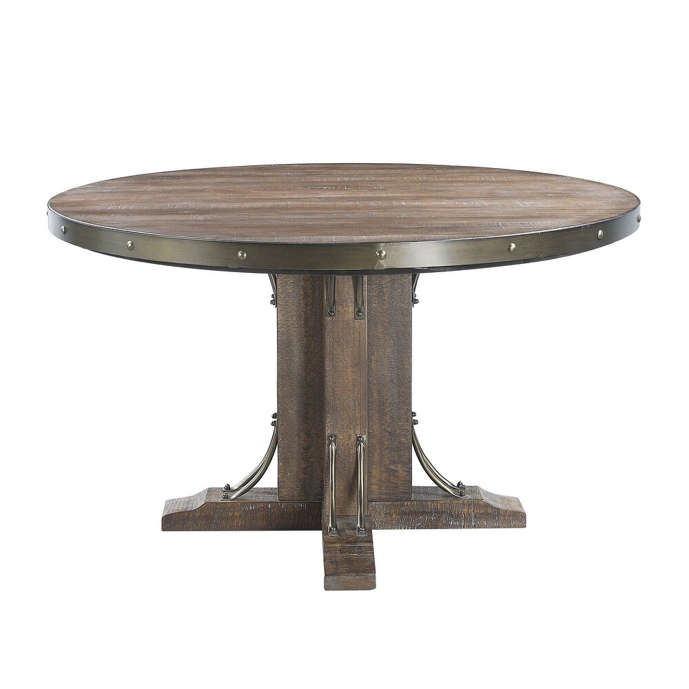 ACME Raphaela Round Dining Table in Weathered Cherry