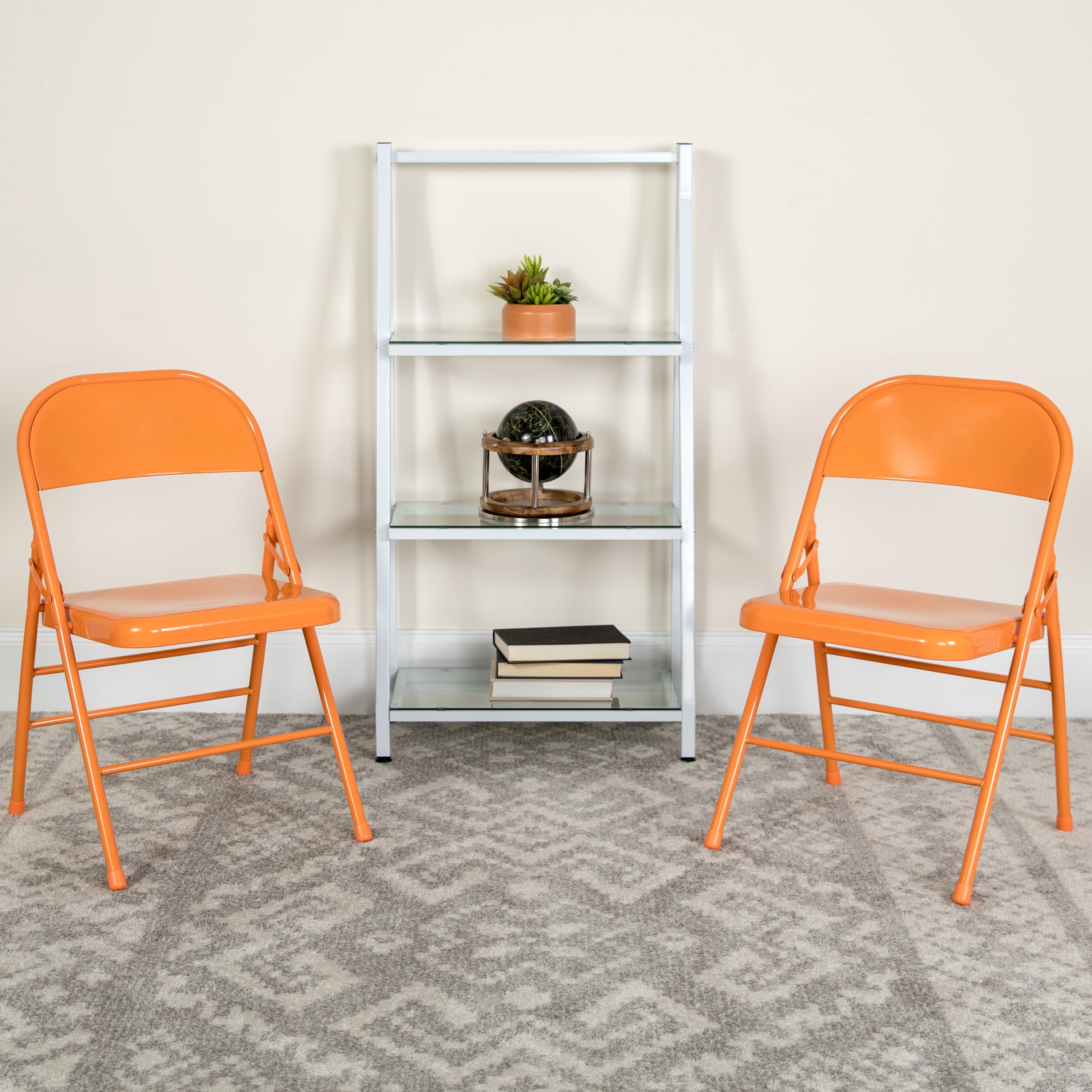 Flash Furniture 4 Pack HERCULES COLORBURST Series Orange Marmalade Triple Braced & Double Hinged Metal Folding Chair