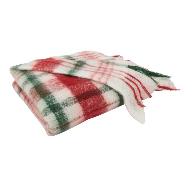 Cozy Faux Mohair Plaid Throw Blanket Natural Saro Lifestyle